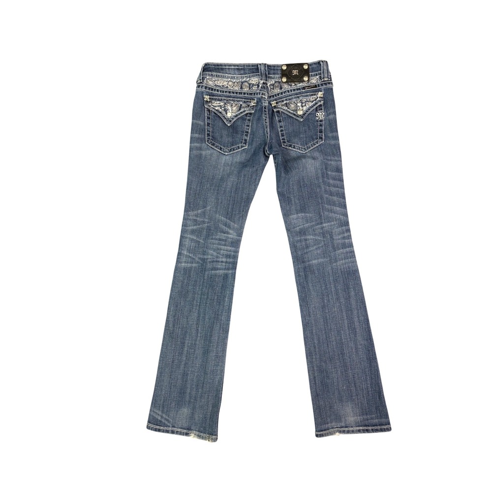 Miss Me Paisley Embroidered Rhinestone Low Rise Boot Cut Jeans 29 TALL Western